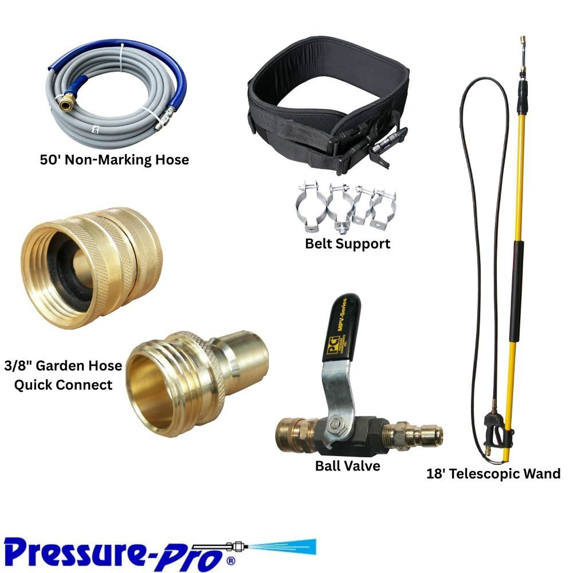 Pressure-Pro Pressure Washer Accessory Kit with 6–18 ft. Telescoping Wand, 50 ft. High-Pressure Hose, Support Belt, Quick-Connect Fittings and Ball Valve